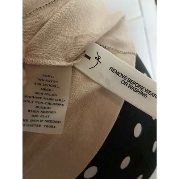 Ann Taylor Womens Top Size‎ Small Beige Black Mesh Bow Lyocell NEW - Picture 5 of 6
